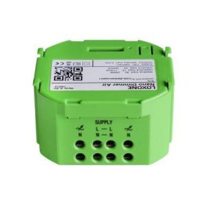 Rückseite des Loxone Nano Dimmer Air mit Anschlussklemmen und Typenschild zur Identifikation und Verdrahtung