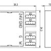 Maßzeichnung des Loxone Nano DI Tree – kompakte Abmessungen von 38,3 x 34,3 x 10,5 mm, Anschlüsse für 24V, GND und Tree-Bus zur digitalen Signalerfassung im Smart Home