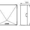 Bemaßte Zeichnung der schwarzen Loxone Wetterstation Air mit Front- und Seitenansicht, Maße 55,8 x 55,8 x 32,9 mm