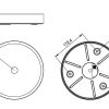 Maßzeichnung der Deckenleuchte mit Radius 148,5 mm, Höhe 48 mm und rückseitiger Befestigungsdarstellung im 60°-Winkel