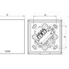 Maßzeichnung des Loxone Touch Pure Tasters in Weiß – 90 x 90 mm Frontansicht, 16 mm Tiefe, Rückseite mit Anschlussdetails für Smart Home Integration