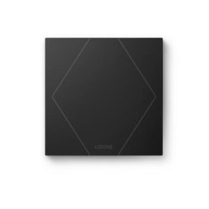 Hochwertiger Loxone Touch Pure Taster in Anthrazit mit klarer Linienführung – zur Steuerung von Licht, Beschattung und Musik im intelligenten Gebäude
