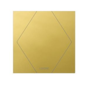 Luxuriöser Loxone Touch Pure Taster in Goldoptik mit diamantförmiger Touchfläche – für stilvolle Steuerung von Licht, Beschattung und Musik in hochwertigen Wohnräumen