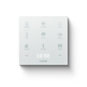 Loxone Touch Pure Flex Air in Weiß mit frei belegbaren Tasten und LED-Display zur Steuerung von Licht, Klima, Audio und weiteren Smart Home Funktionen