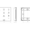Maßzeichnung des Loxone Touch Pure Flex Air – 90 x 90 mm Frontansicht, 16 mm Tiefe, Rückseite mit Montage- und Anschlussansicht für individuelle Smart Home Steuerung