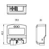 Maßzeichnung des Loxone Belimo Air Moduls mit Ansicht der Anschlüsse und genauen Abmessungen für die Installation