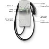 Darstellung einer Elektroauto-Ladestation mit Typ-2-Stecker (IEC 62196), 5 m Ladekabel, AC-Eingang, Modbus-Anschluss, Status-LED und Touchgerät-Kompatibilität