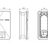 Maßzeichnung der Loxone Wallbox mit Vorder-, Seiten- und Rückansicht – Maße für die Installation durch Elektro Maschler