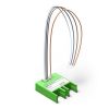 Seitenansicht des Loxone Modbus Air Schnittstellenmoduls mit abgehenden Anschlusskabeln zur Einbindung von Modbus-Geräten in ein Loxone Smart Home System